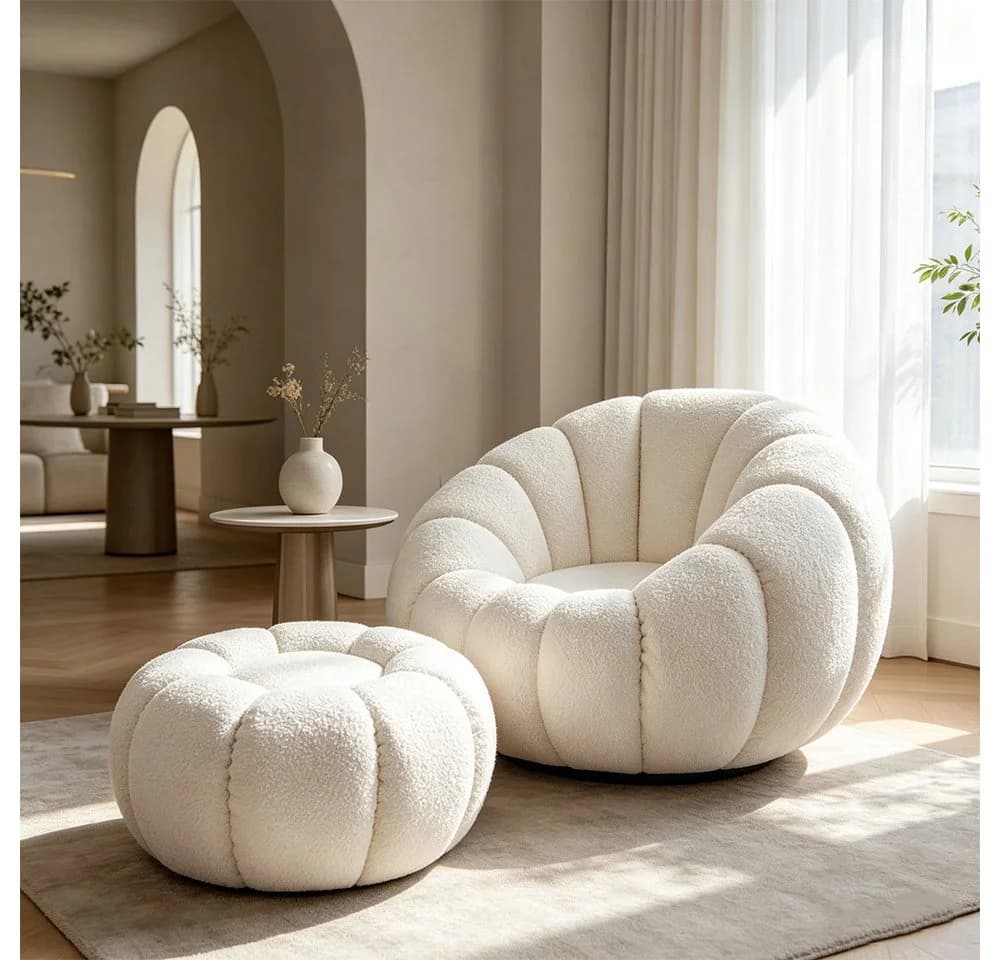 Muxing Loungesessel Teddy-Stoff Beige Modernes Design - Bild 4