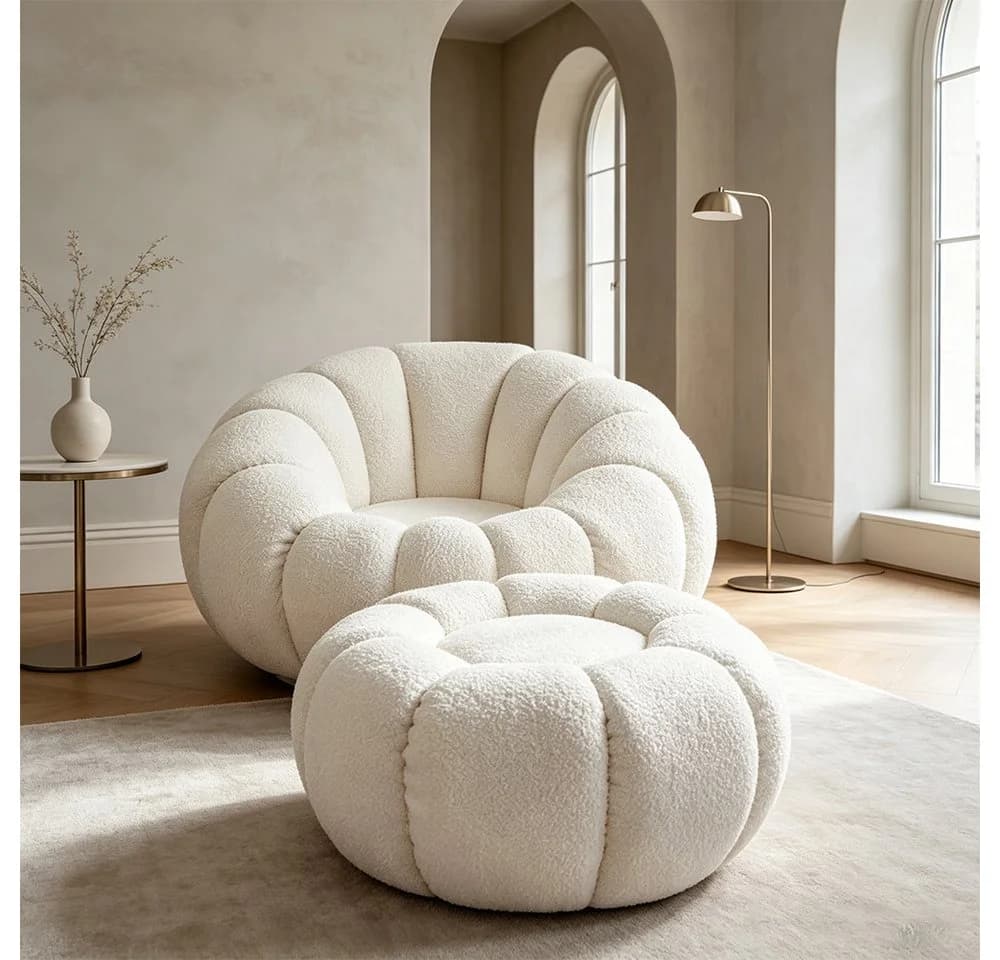 Muxing Loungesessel Teddy-Stoff Beige Modernes Design - Bild 5