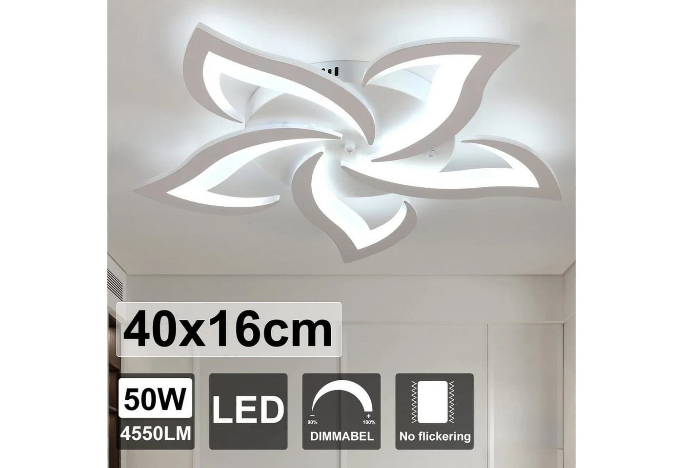 LETGOSPT Deckenleuchte 50W LED Deckenleuchte Dimmbar Wohnzimmerlampe mit Fernbedienung