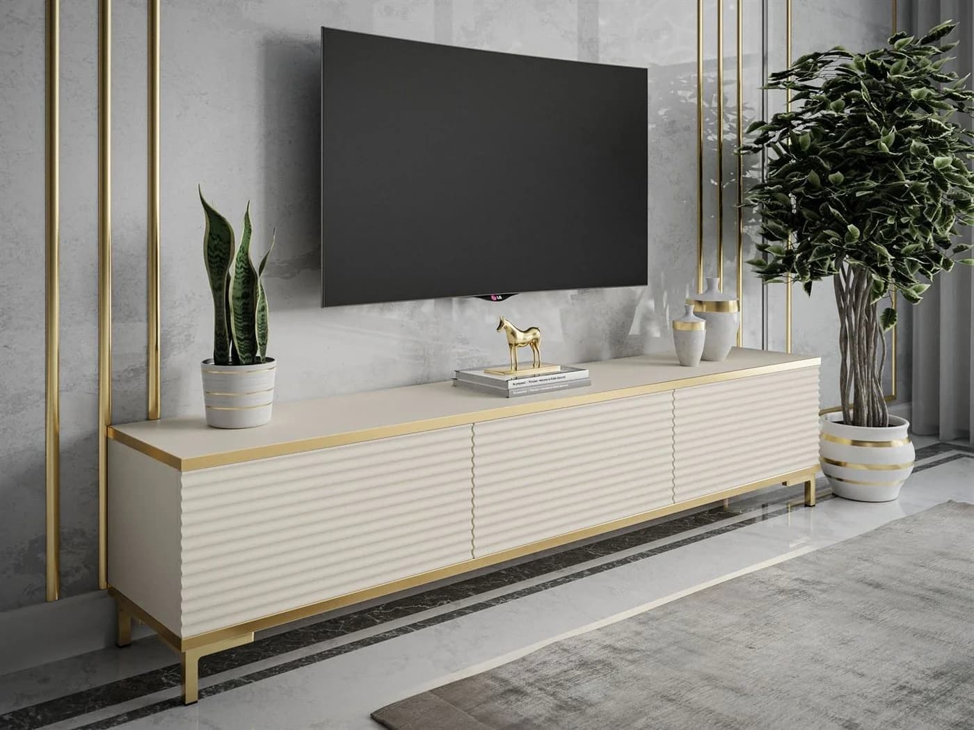 Moderner TV-Schrank aus Holz in Gold