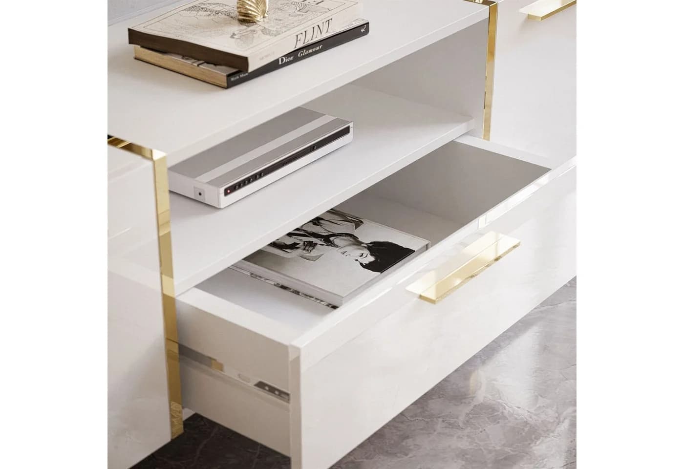 ALLHOUSE24 TV-Schrank DIAMANT Lowboard mit Metallbeine Hochglanz - Bild 5