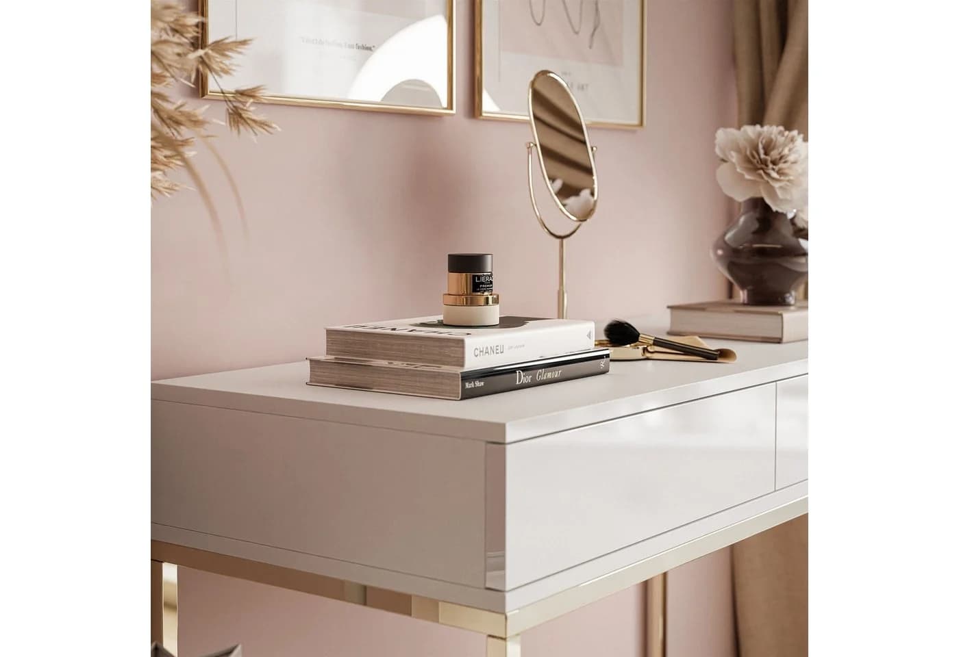 ALLHOUSE24 Konsolentisch NOEL mit Schubladen Gold Chrom