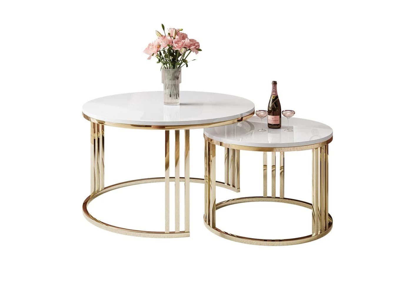 ALLHOUSE24 Couchtisch PEONY 2 in 1 GOLD Hochglanz runder Tisch - Bild 3