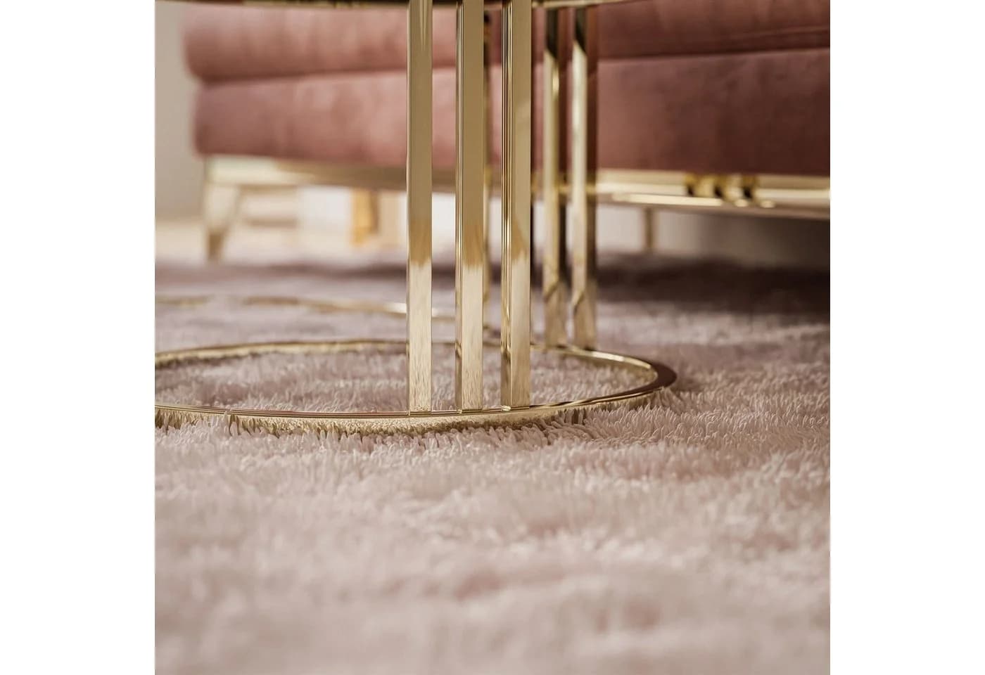 ALLHOUSE24 Couchtisch PEONY 2 in 1 GOLD Hochglanz runder Tisch - Bild 4