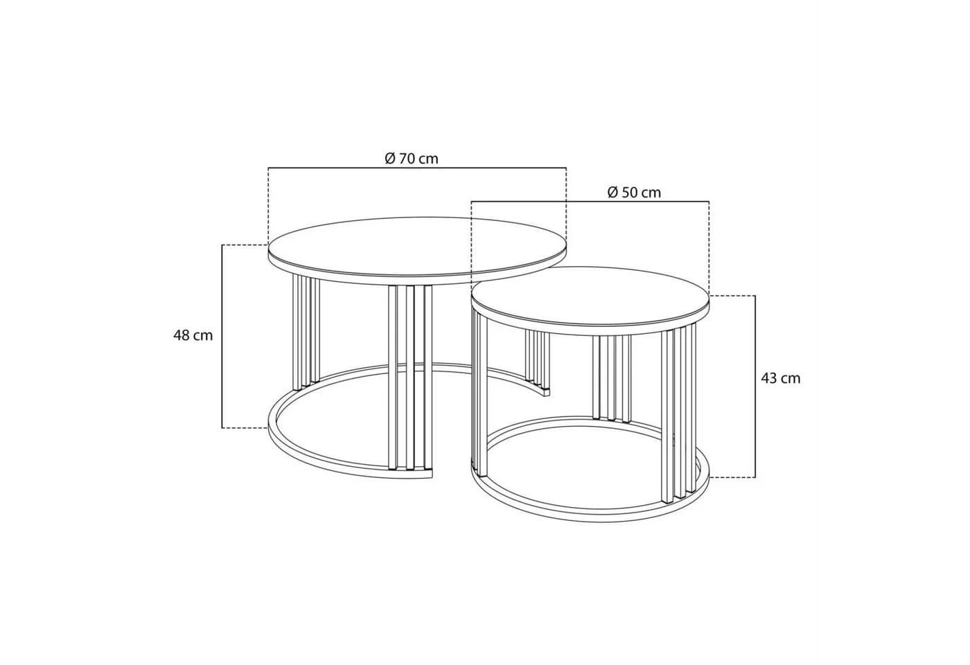 ALLHOUSE24 Couchtisch PEONY 2in1 Glas Rund Gold Chrom Metallgestell 2er Set - Bild 5