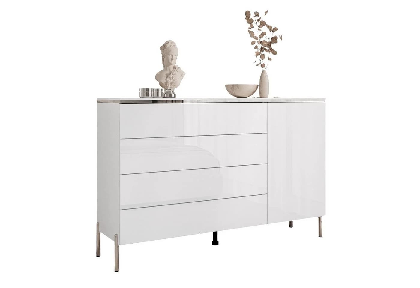 ALLHOUSE24 Kommode PEONY SILBER weiß Hochglanz mit Schubladen - Bild 2