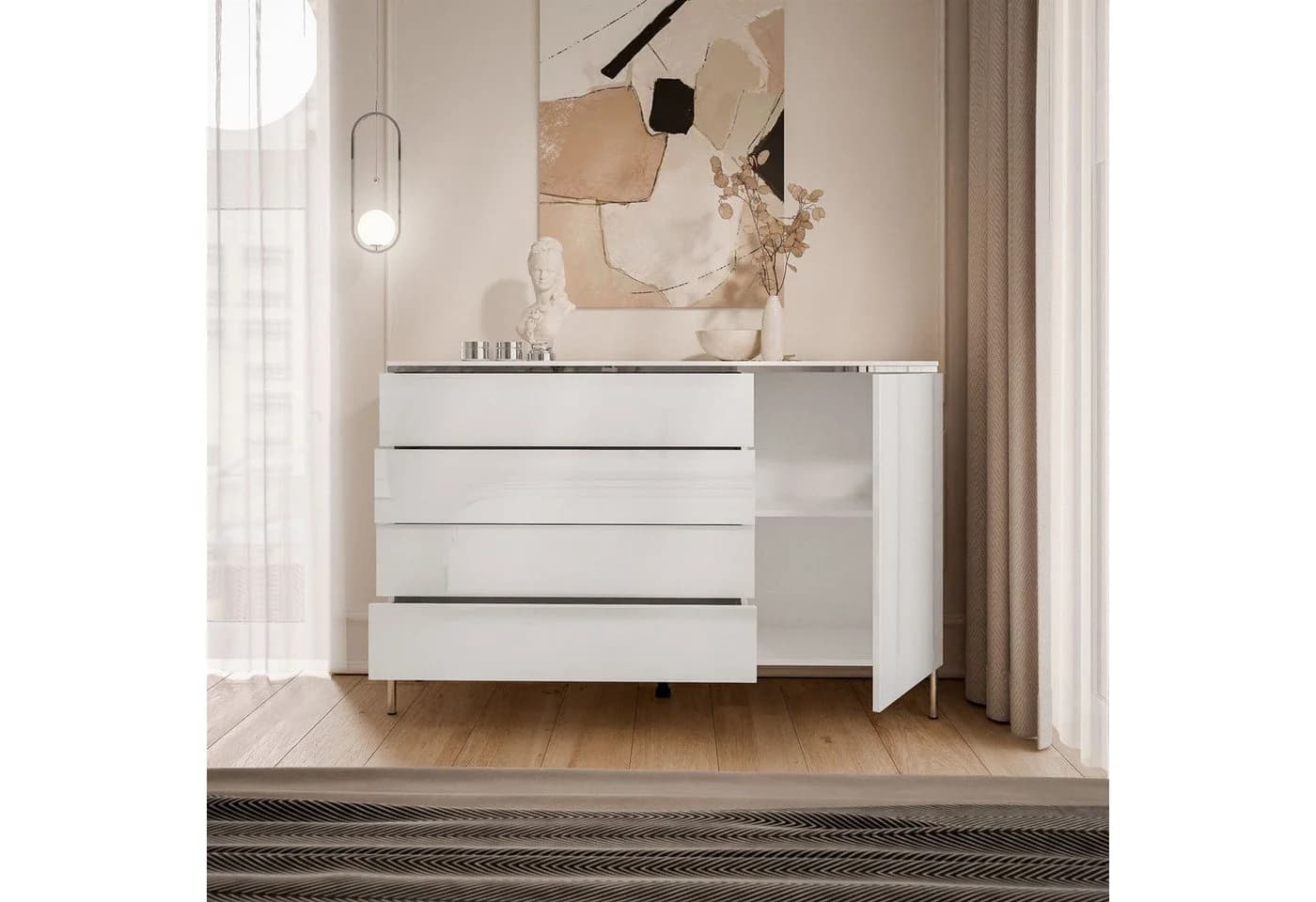 ALLHOUSE24 Kommode PEONY SILBER weiß Hochglanz mit Schubladen - Bild 3