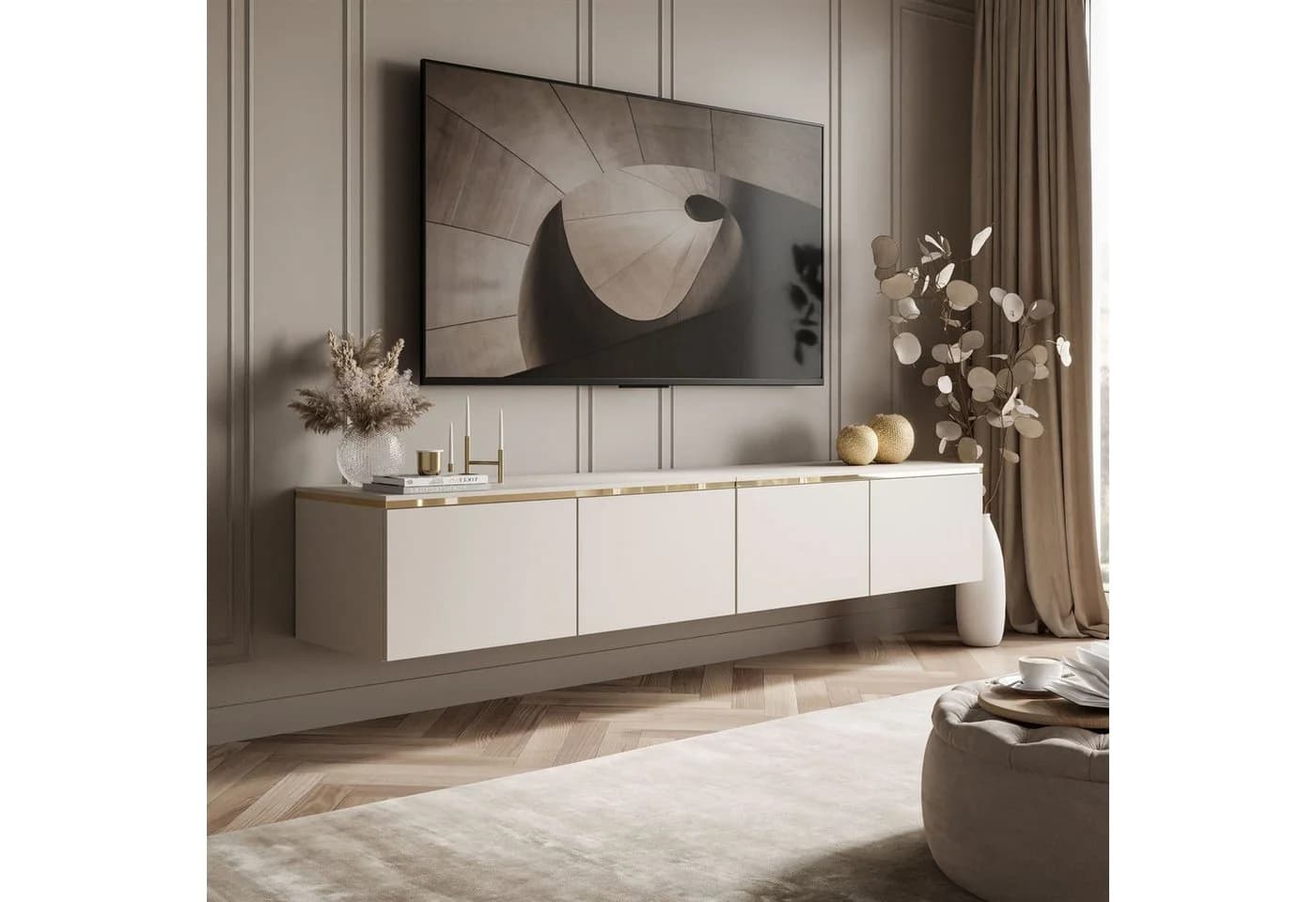 ALLHOUSE24 TV-Schrank NELLY 200 cm KASCHMIR Hängendes Lowboard mit LED-Beleuchtung