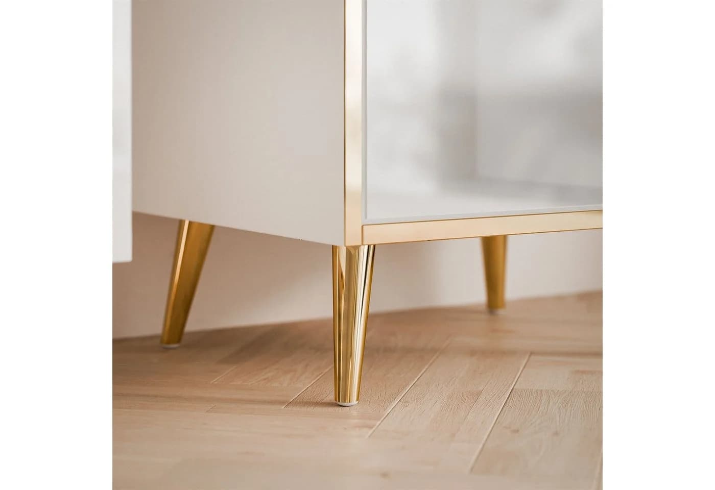 ALLHOUSE24 Wohnzimmer-Set PEONY GOLD mit LED weiß Hochglanz Glasvitrine TV Schrank - Bild 4