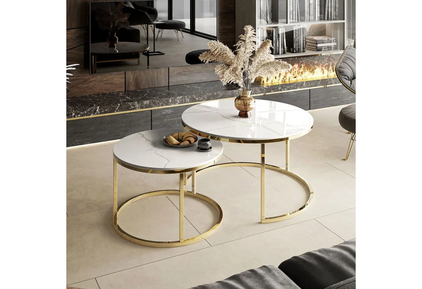 Glamouröser Couchtisch aus Metall, Marmor und Konglomerat