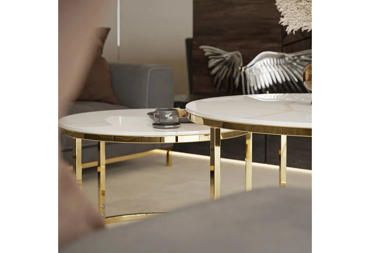 Glamouröser Couchtisch aus Metall, Marmor und Konglomerat - Bild 3