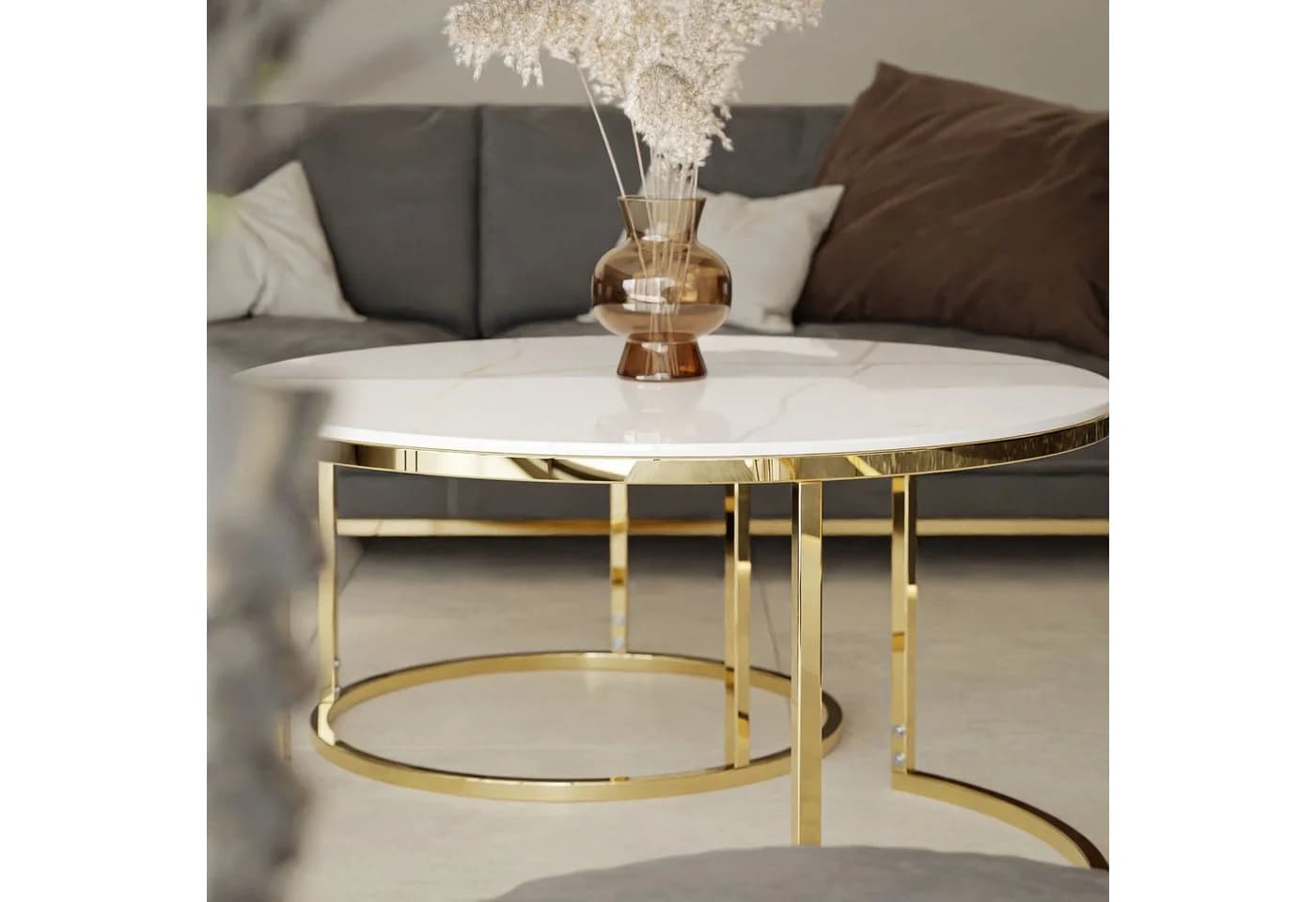 Glamouröser Couchtisch aus Metall, Marmor und Konglomerat - Bild 4