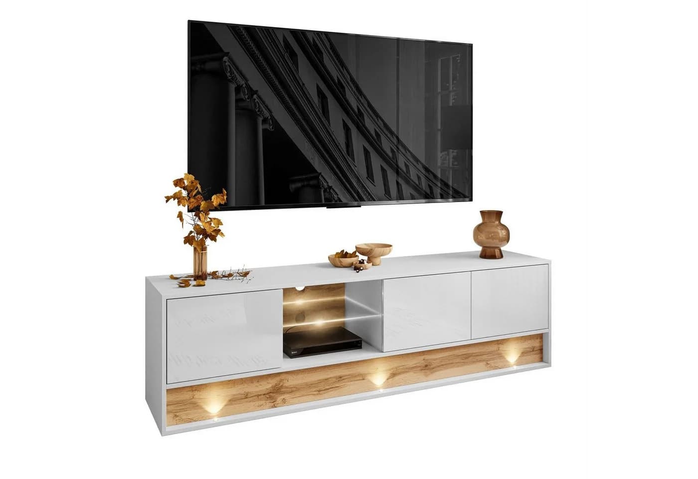 ALLHOUSE24 TV-Schrank MILA 180 cm Weiß Wotan Eiche LED - Bild 2