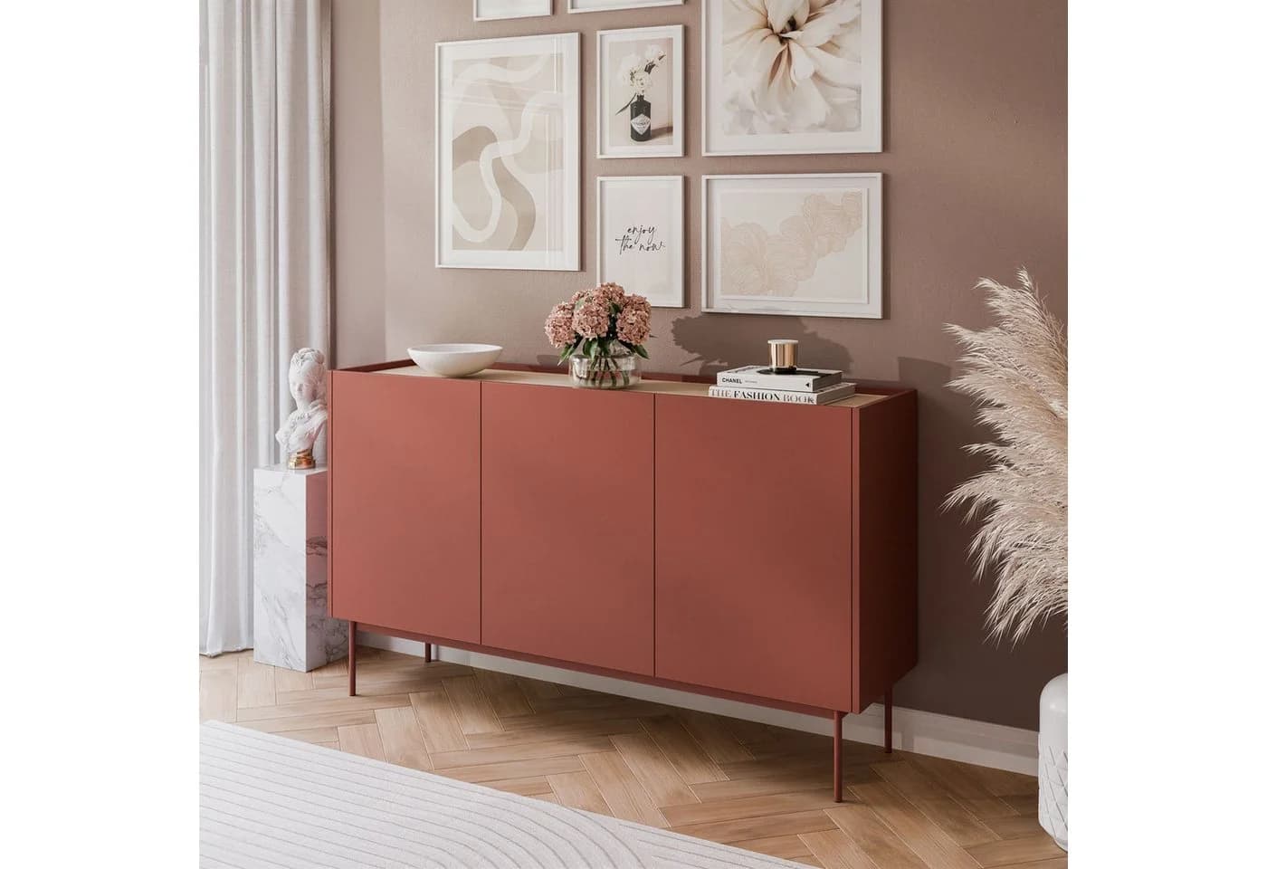 ALLHOUSE24 Kommode LINEA Dreitürig Eiche Linea Modern