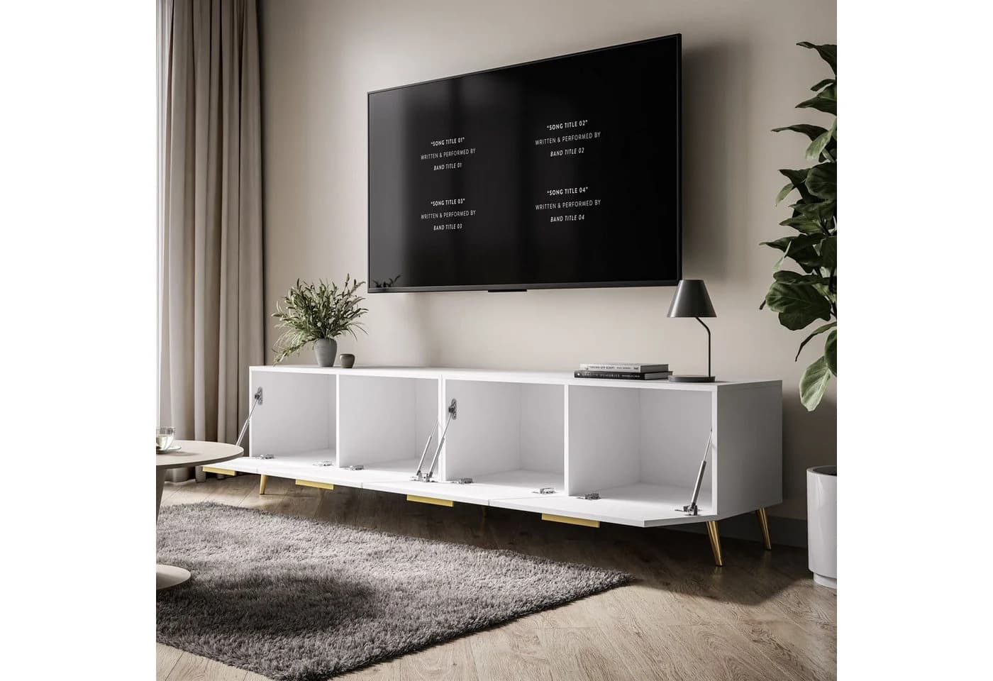 ALLHOUSE24 TV-Schrank LOGANTE 200 cm Weiß Hochglanz