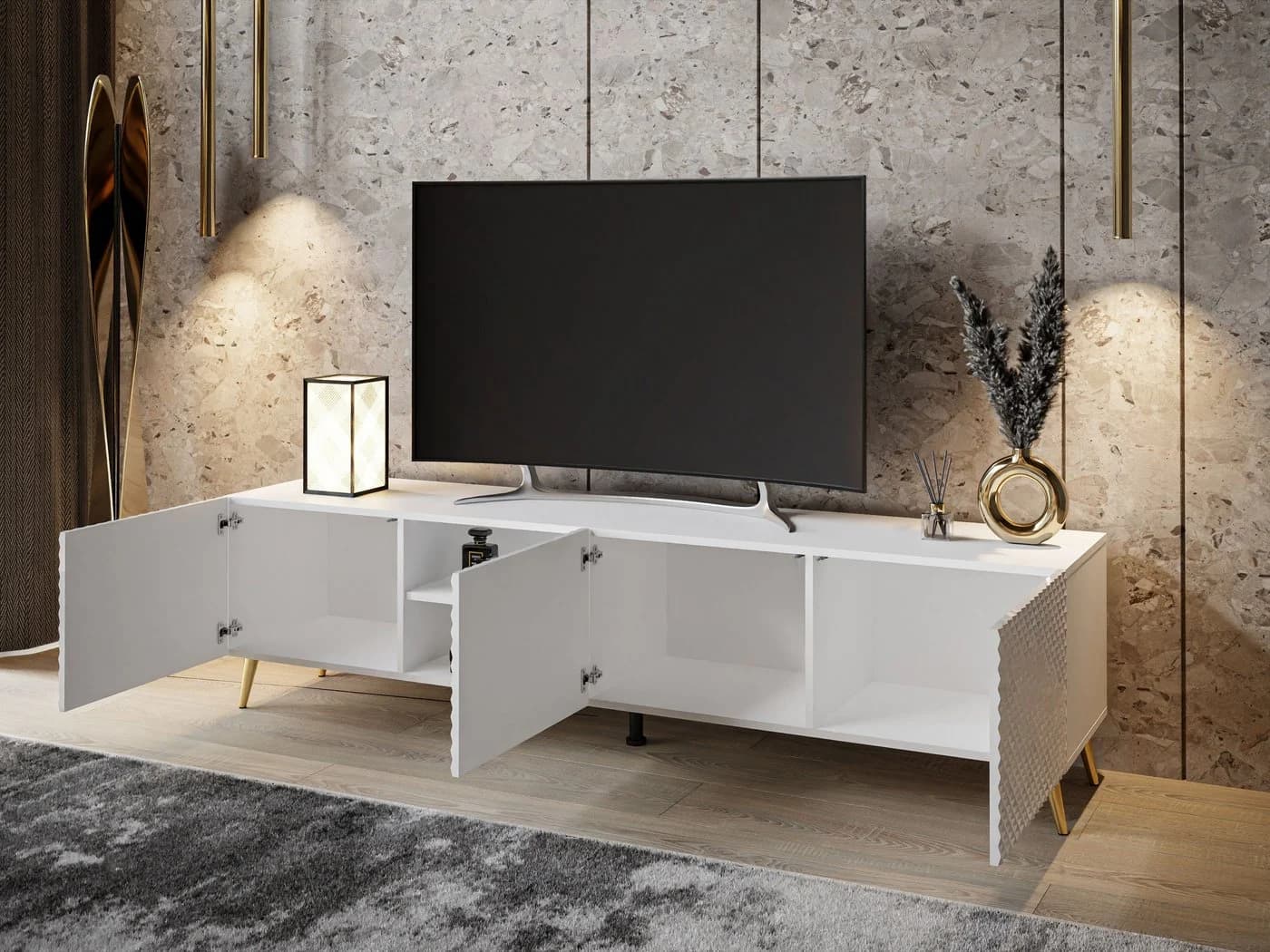 ALLHOUSE24 Lowboard PALERMO Sideboard Hochglanz gefräst, Metallfüße, 195 cm - Bild 3