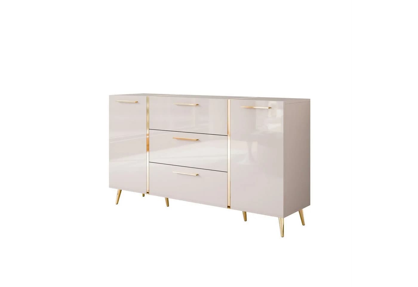 ALLHOUSE24 Kommode 158 cm Kaschmir Hochglanz Gold Metallfüße - Bild 2