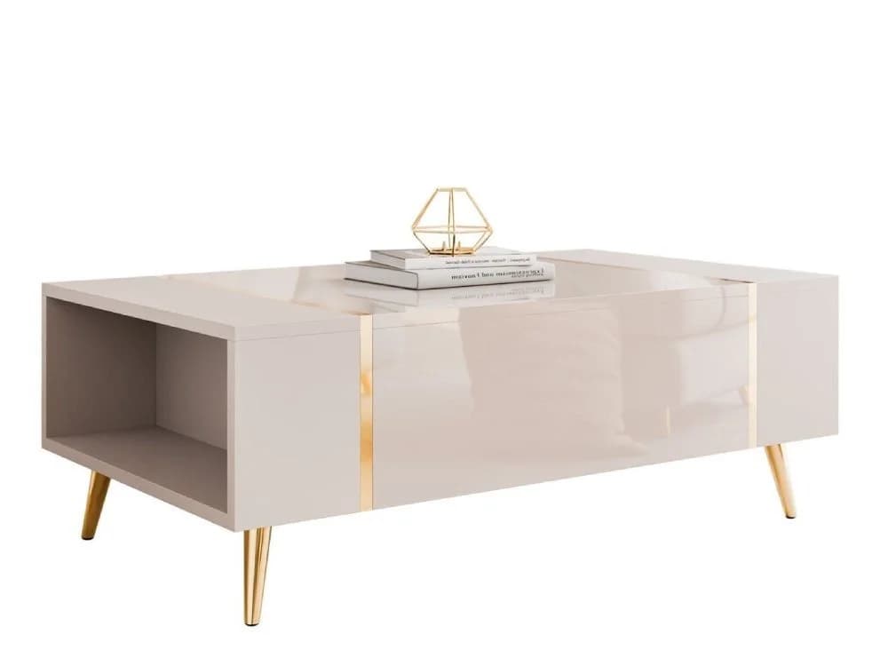 ALLHOUSE24 Couchtisch DIAMANT GOLD Hochglanz, Stauraum, goldene Beine - Bild 2
