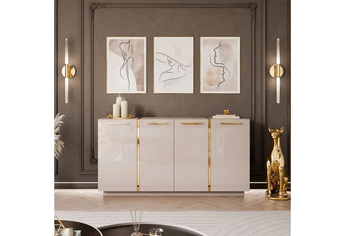 ALLHOUSE24 Kommode DIAMANT GOLD Hochglanz mit goldenen Akzenten
