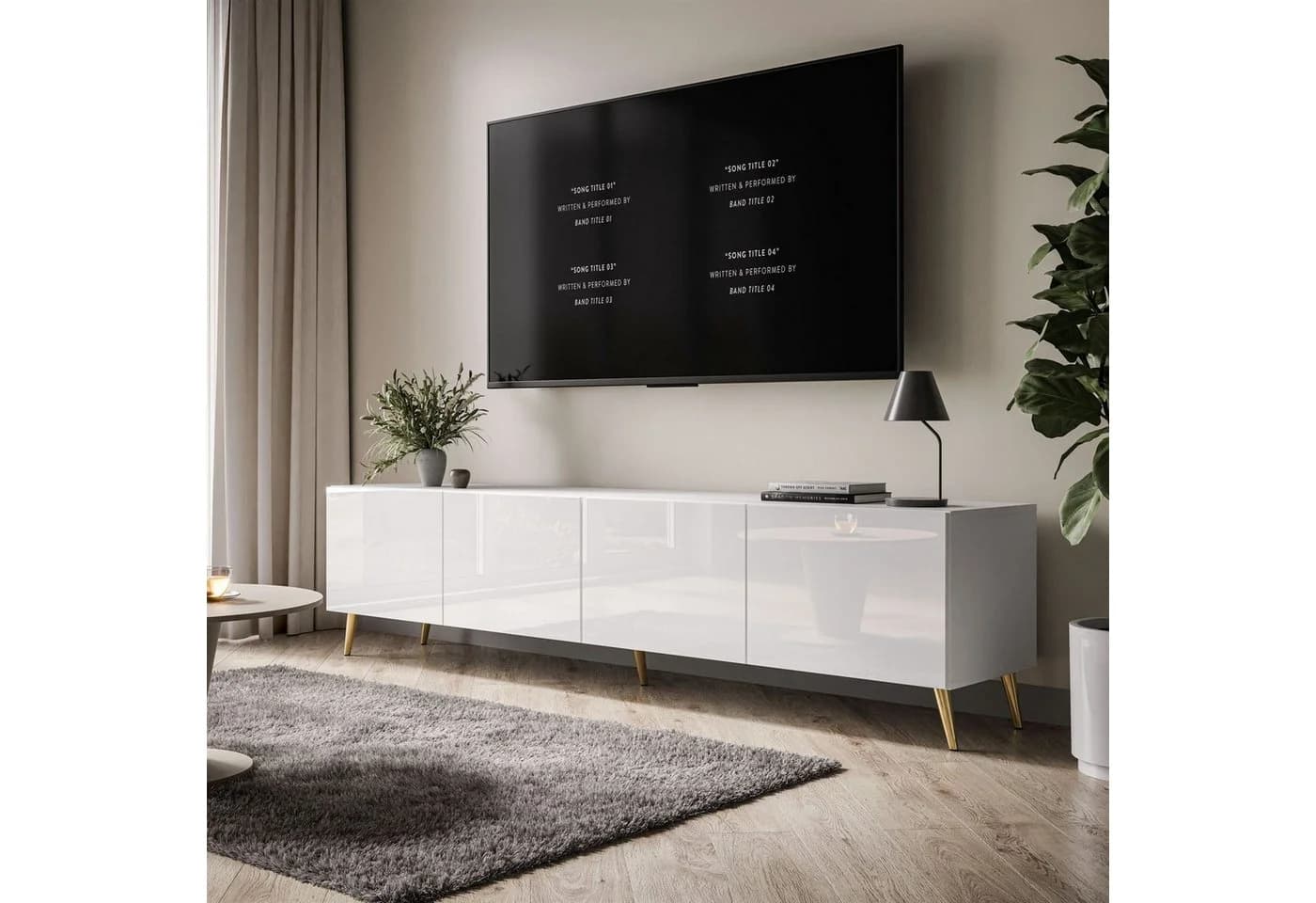 ALLHOUSE24 TV-Schrank LOGANTE 200 cm Breite TV Lowboard Metallbeine