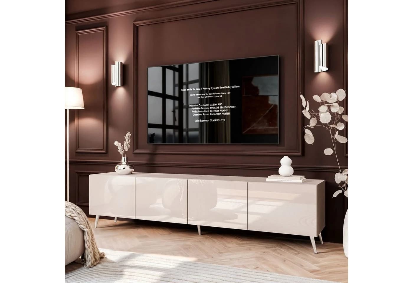 ALLHOUSE24 TV-Schrank LOGANTE 200 cm Breite Unterschrank TV Lowboard Metall Füße