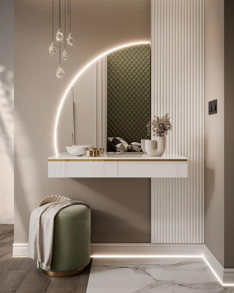 ALLHOUSE24 Schminktisch PEONY mit LED-Spiegel Weiß/Gold