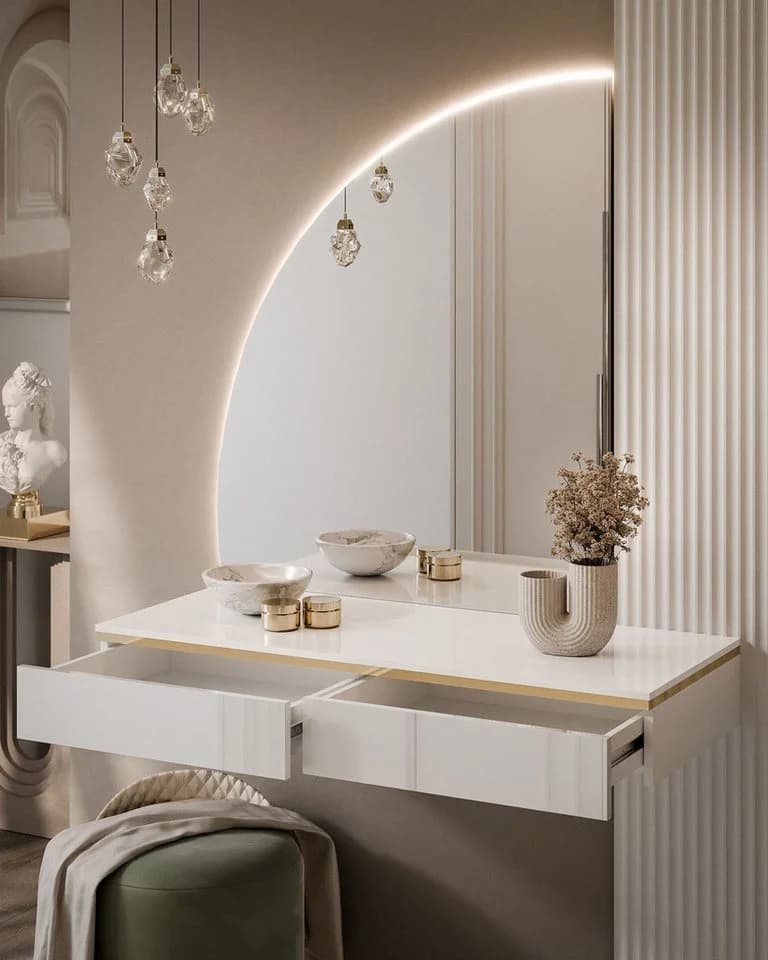 ALLHOUSE24 Schminktisch PEONY mit LED-Spiegel Weiß/Gold - Bild 3