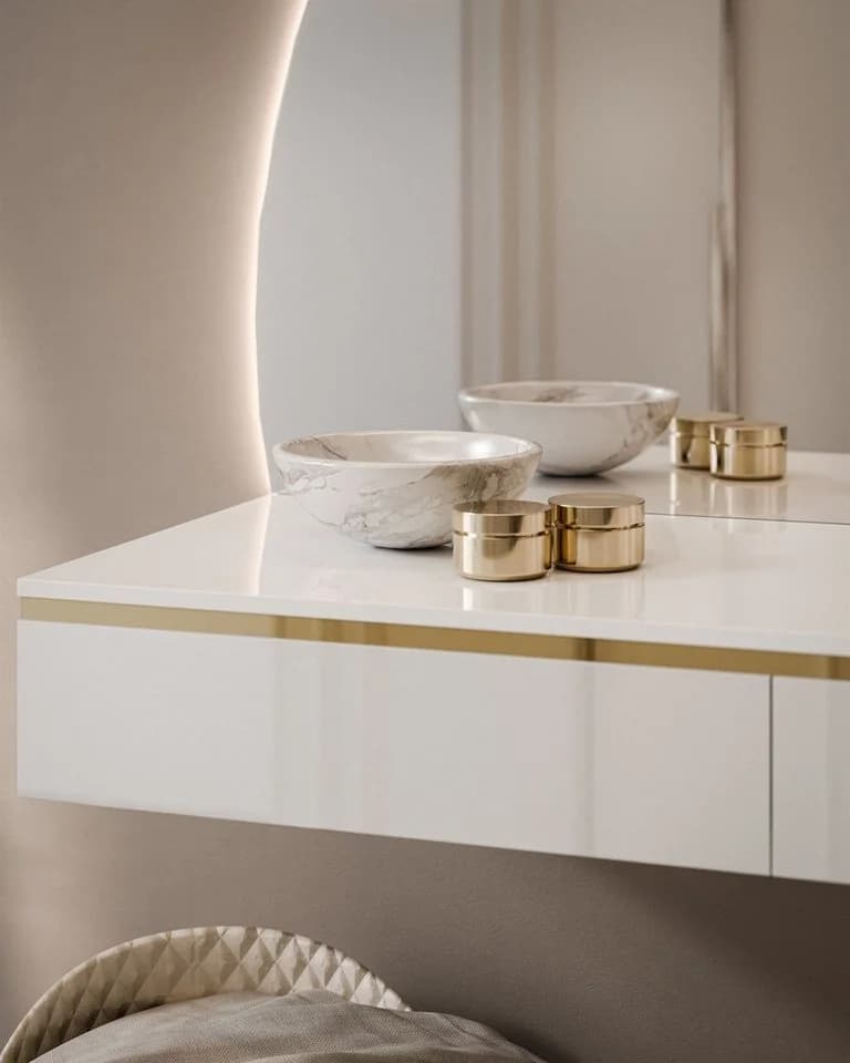 ALLHOUSE24 Schminktisch PEONY mit LED-Spiegel Weiß/Gold - Bild 4