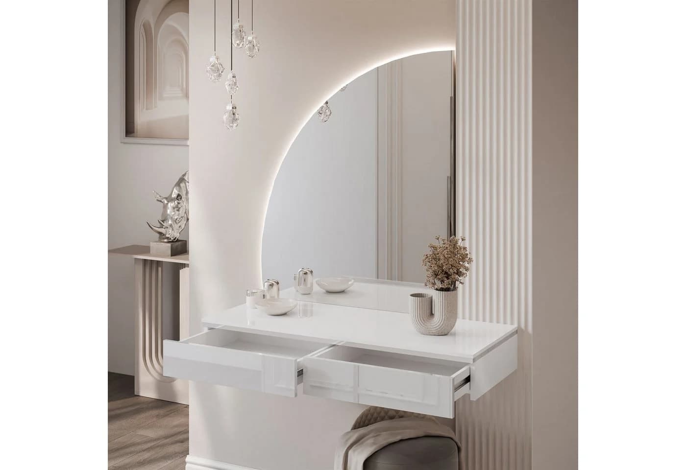 ALLHOUSE24 Schminktisch PEONY SILBER mit LED-Spiegel und Schubladen - Bild 3