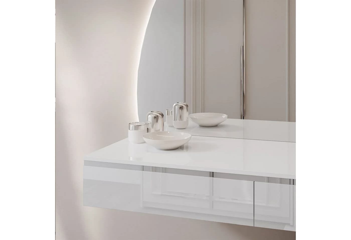 ALLHOUSE24 Schminktisch PEONY SILBER mit LED-Spiegel und Schubladen - Bild 4