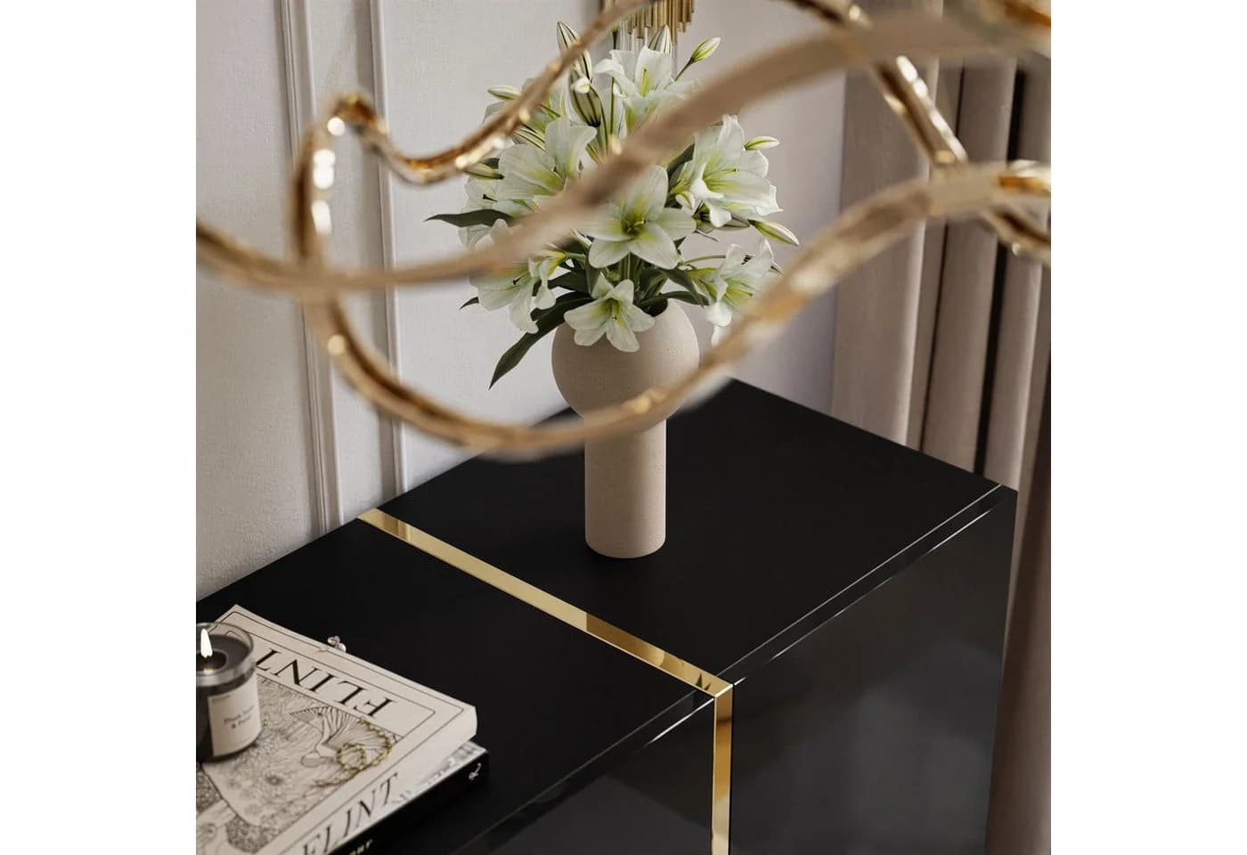 ALLHOUSE24 Wohnzimmer-Set DIAMANT Schwarz Hochglanz GOLD - Bild 5
