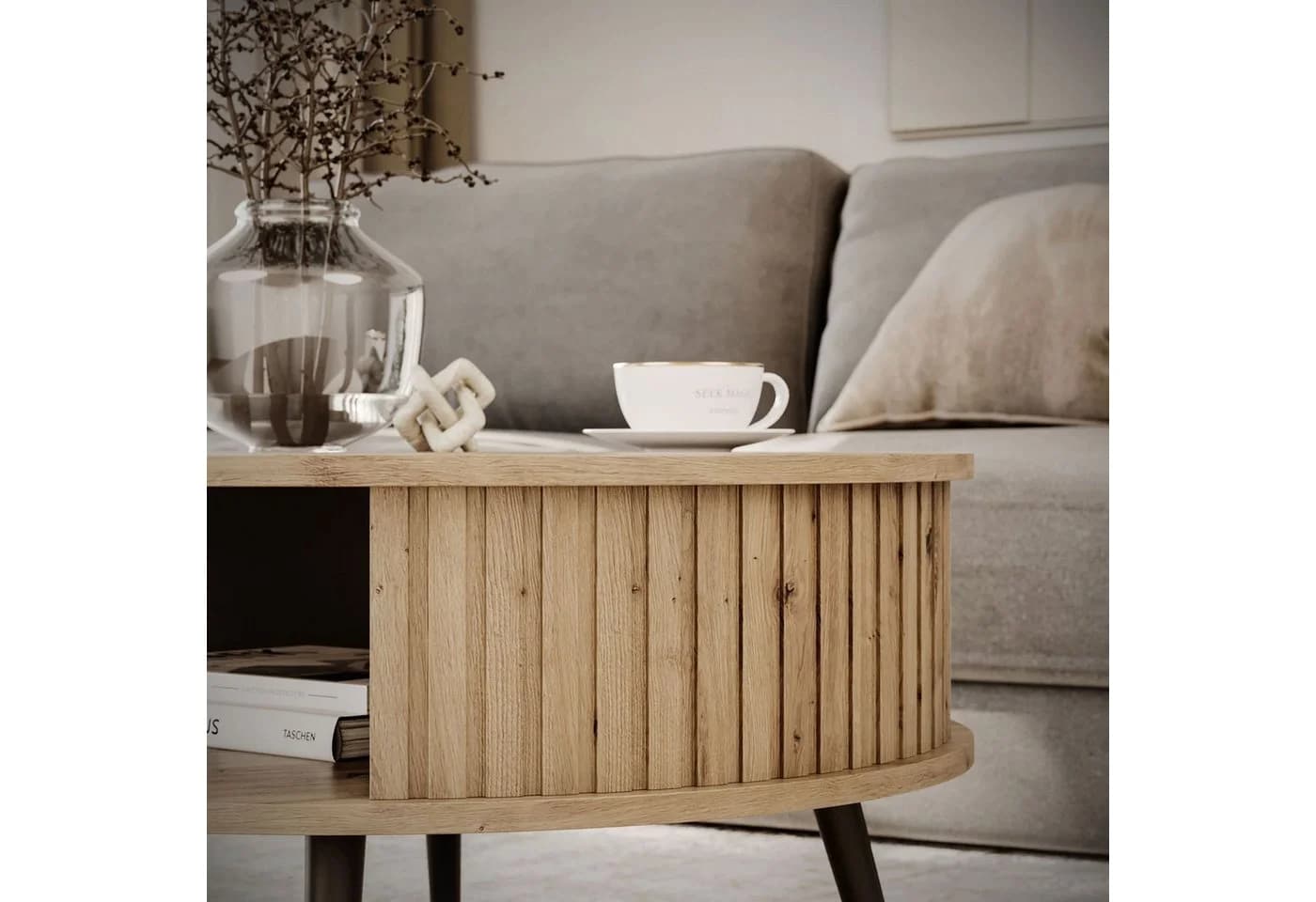 ALLHOUSE24 Couchtisch NOVA Beige Runder Sofatisch mit Ablage - Bild 4