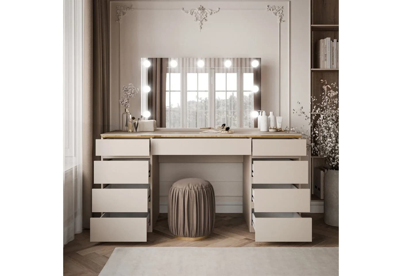 ALLHOUSE24 Schminktisch PEONY Kaschmir Gold mit LED-Spiegel - Bild 3