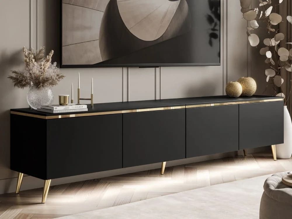 ALLHOUSE24 TV-Schrank NELLY Schwarz Matt mit LED & Gold - Bild 2