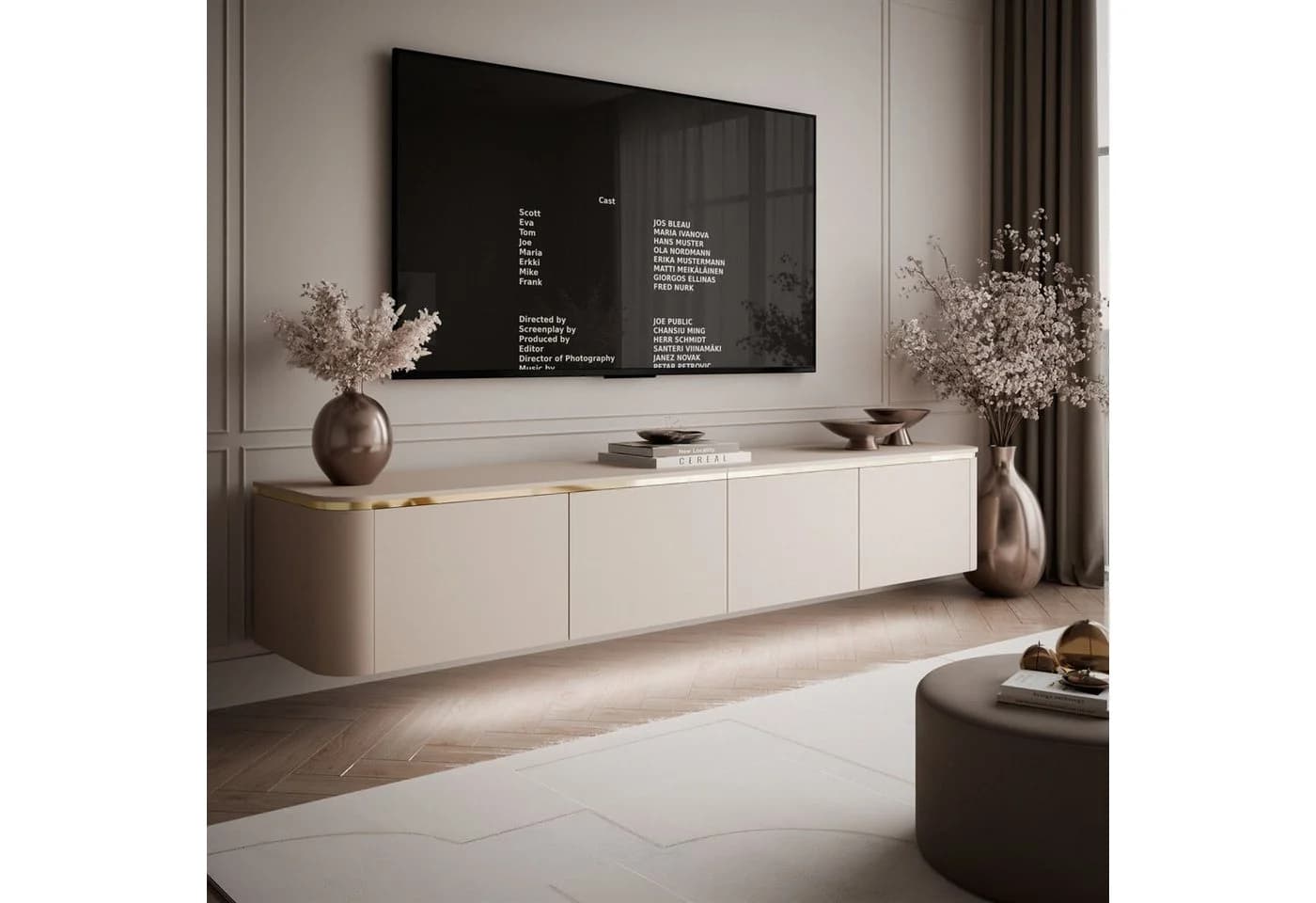 ALLHOUSE24 TV-Schrank LINE Kaschmir matt mit LED und Push-Open