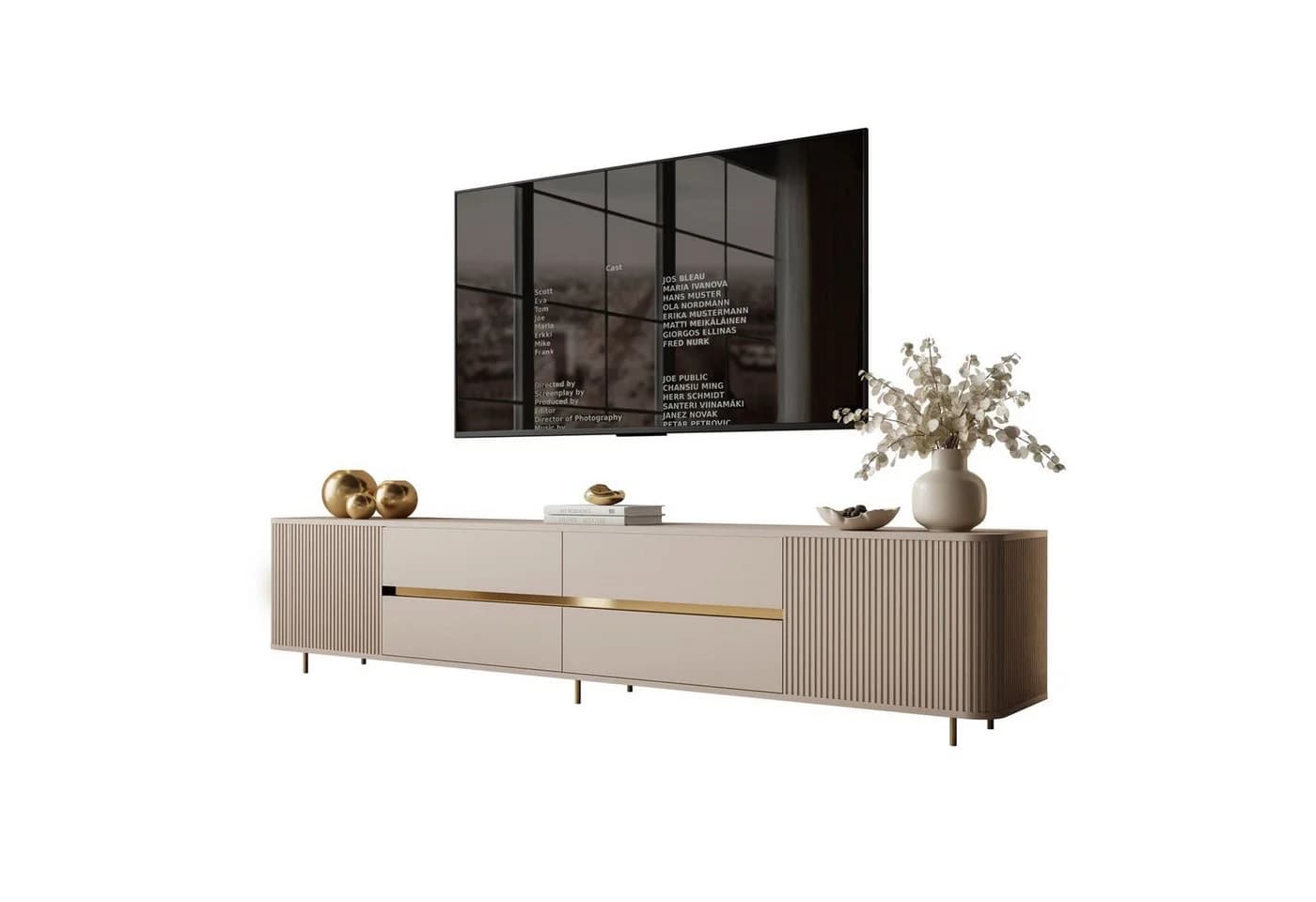 ALLHOUSE24 TV-Schrank MIRACLE GOLD Sandbeige mit Rillenstruktur - Bild 2