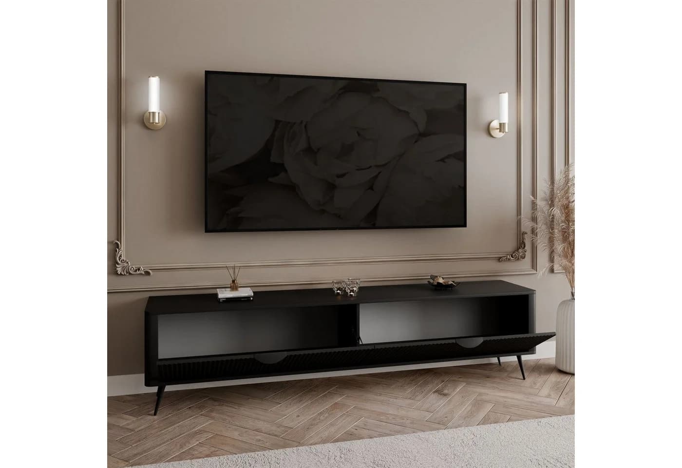 ALLHOUSE24 TV-Schrank DIAMO Schwarz mit geriffelten Fronten - Bild 4