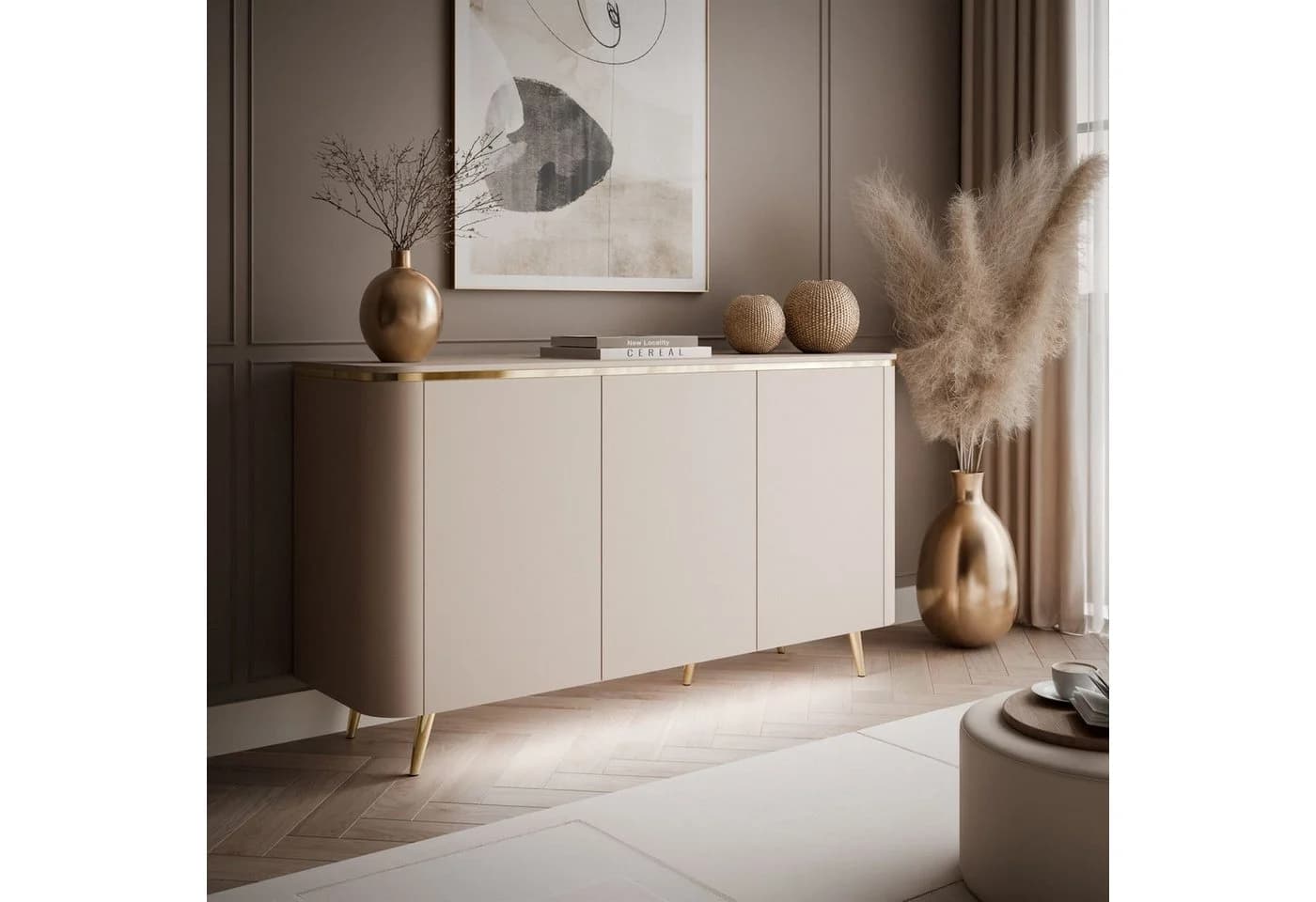 ALLHOUSE24 Wohnzimmer-Set LINE Kaschmir GOLD mit PUSH-OPEN