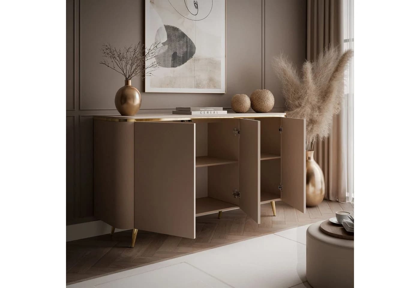 ALLHOUSE24 Wohnzimmer-Set LINE Kaschmir GOLD mit PUSH-OPEN - Bild 3