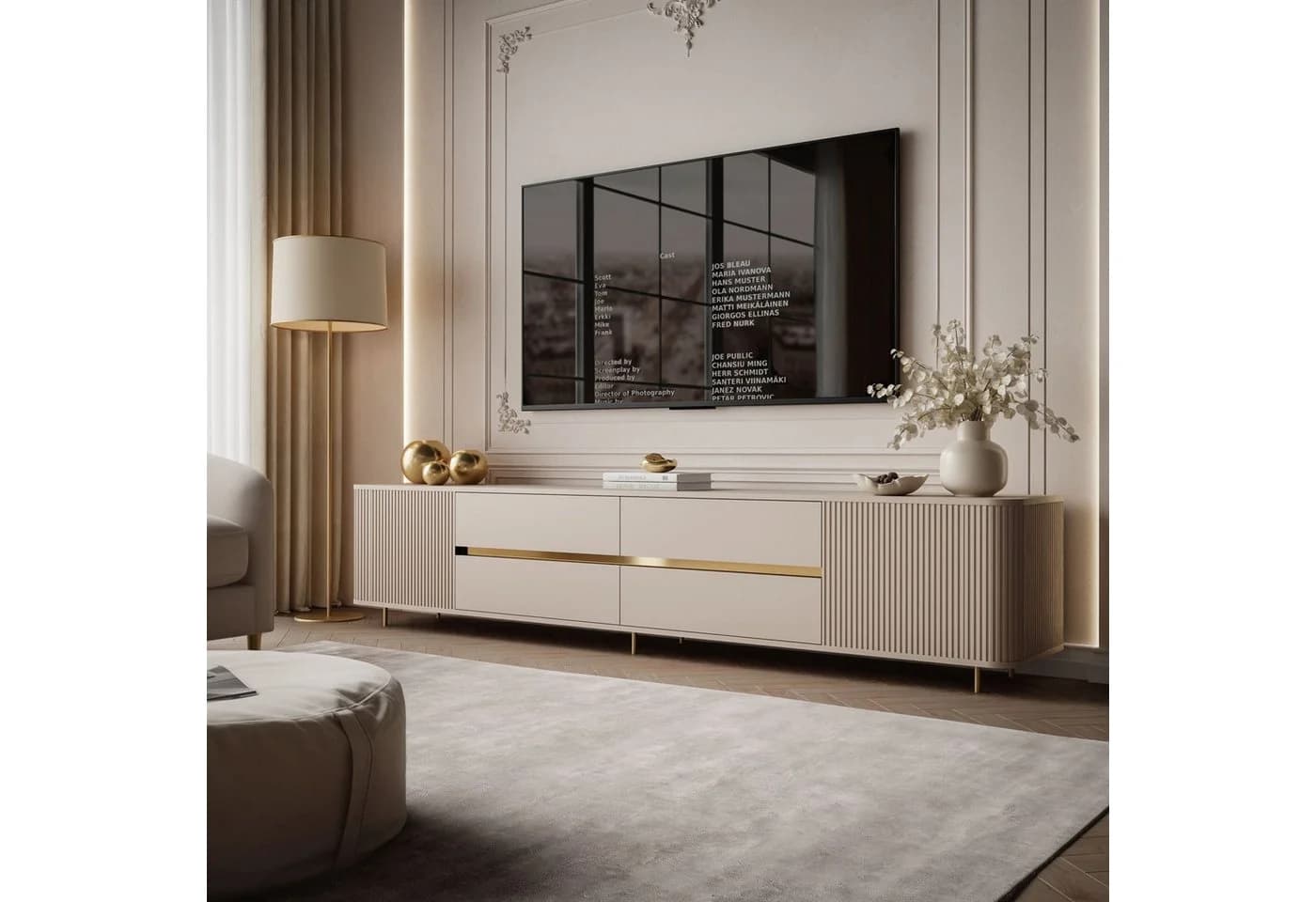 ALLHOUSE24 Wohnzimmer-Set MIRACLE GOLD mit LED Vitrine und TV-Schrank Sandbeige - Bild 4