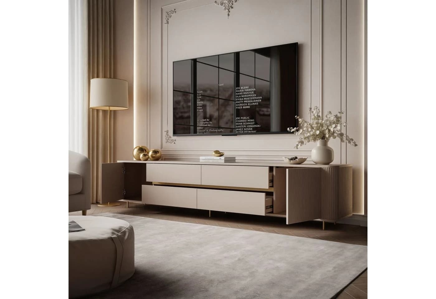 ALLHOUSE24 Wohnzimmer-Set MIRACLE GOLD mit LED Vitrine und TV-Schrank Sandbeige - Bild 5