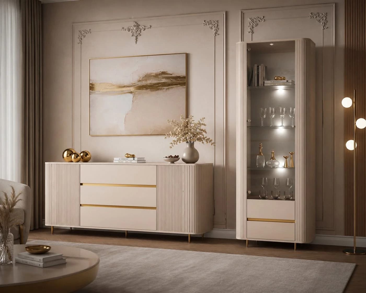 ALLHOUSE24 Wohnzimmer-Set MIRACLE II Gold Sandbeige