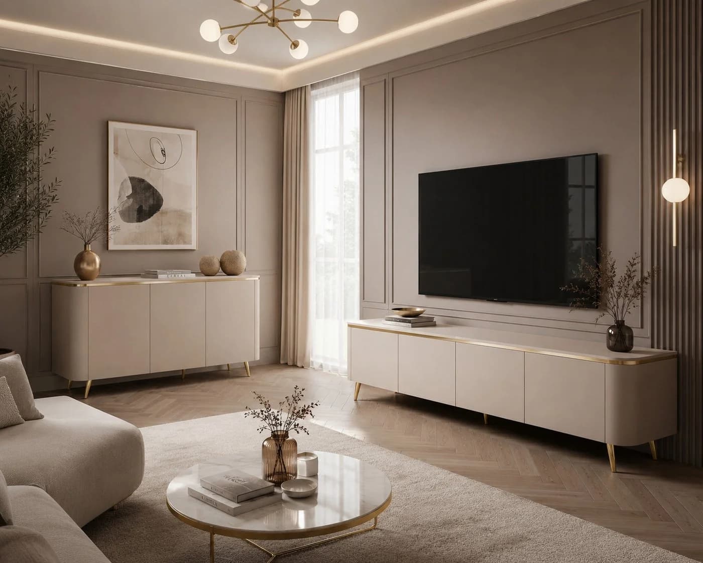 ALLHOUSE24 Wohnzimmer-Set LINE II Kommode & TV-Lowboard Kaschmir - Bild 2