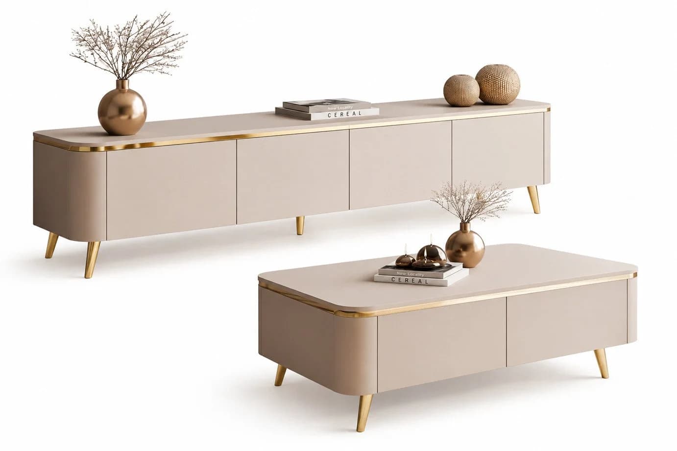 ALLHOUSE24 Wohnzimmer-Set LINE TV-Schrank Couchtisch Kaschmir Gold - Bild 3