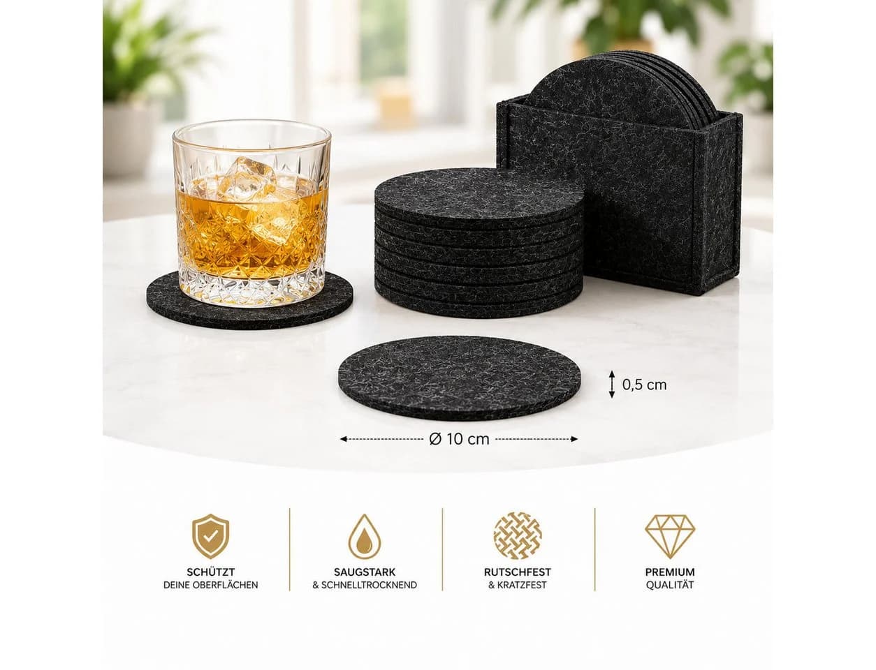 VanHenry Filz-Glasuntersetzer 12er Set Dunkelgrau mit Box - Bild 5