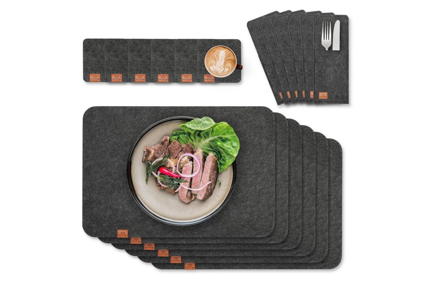 VanHenry Platzset Filz Tischsets 18er Set Abwaschbare Untersetzer & Bestecktaschen - Bild 2