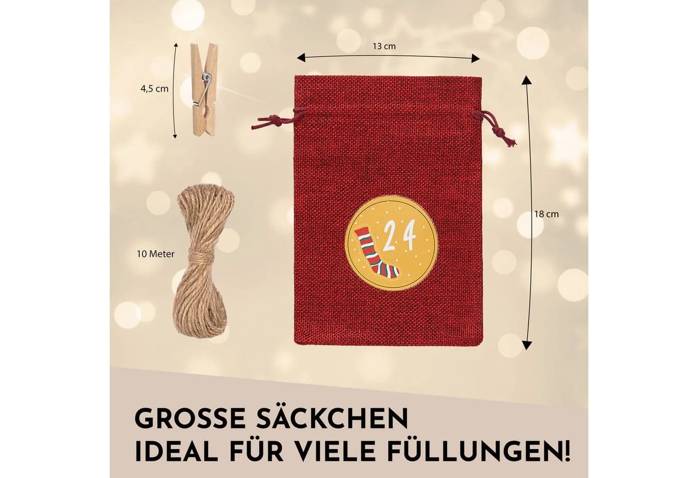 Nordstern Befüllbarer Adventskalender 24 Jutesäckchen - Bild 3