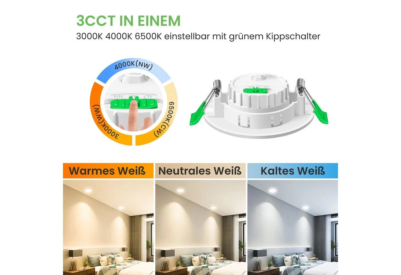 ALUSSO LED Einbauleuchte 6er-Set 6 W 3CCT Dimmbar IP44 68 mm Weiß - Bild 3