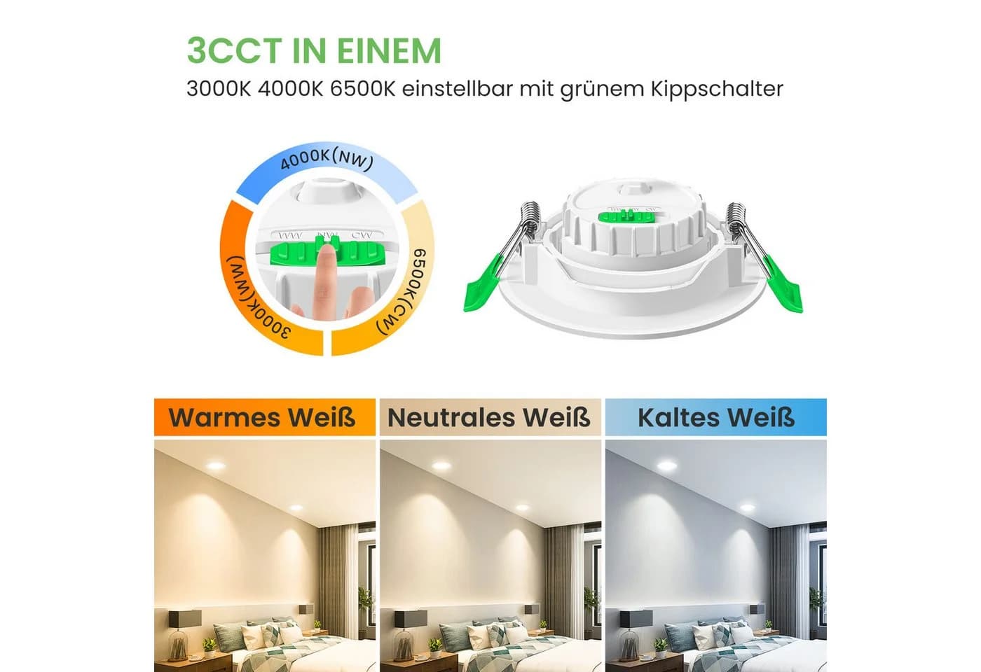 ALUSSO LED Einbauleuchte 6er-Set 3CCT 6W Schwenkbar Weiß - Bild 3
