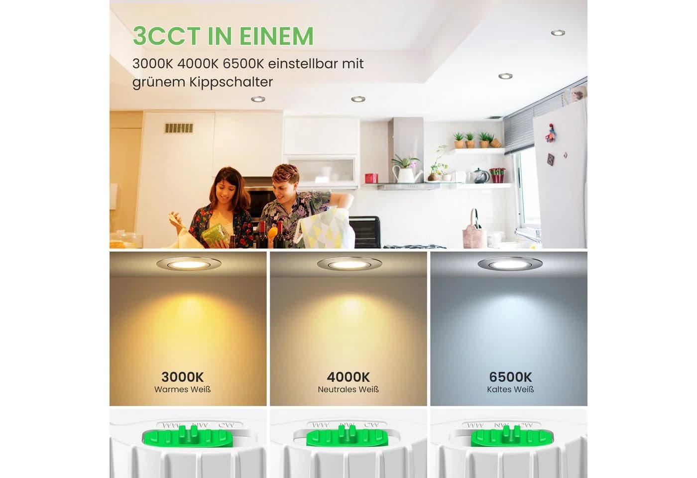 ALUSSO LED Einbauleuchte 6er-Set 6W 3CCT Schwenkbar Nickel - Bild 3
